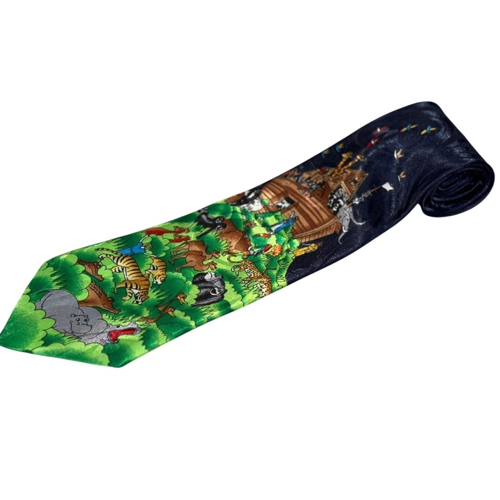 Tie by Steven Harris‎ Noah's Ark Animal Scene Blue Novelty Handmade EUC